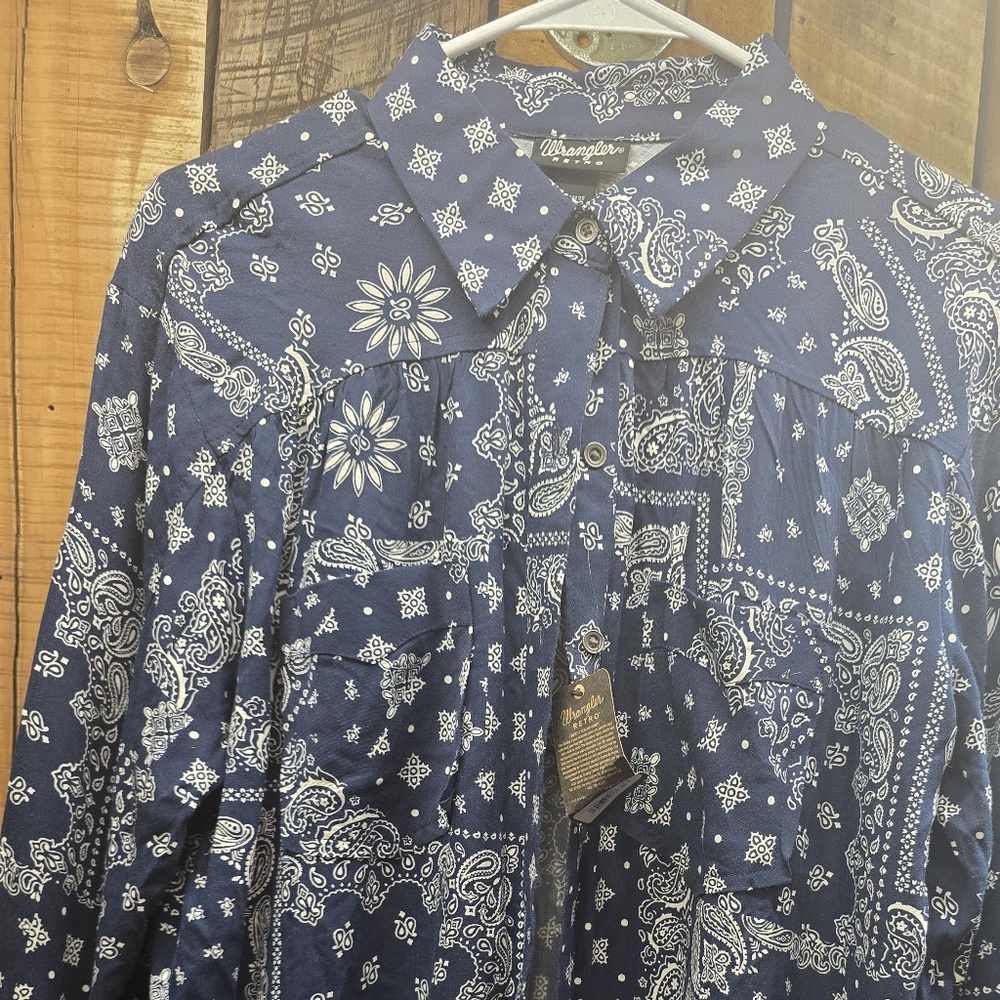 Wrangler Navy Bandana Print Button-Down Shirt